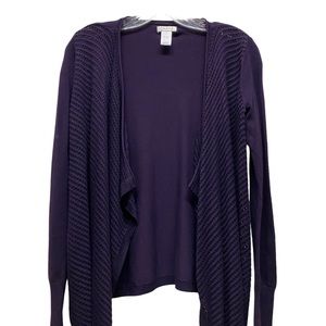 CACHE Waterfall Open Knit Cardigan Sweater Deep Purple XS
